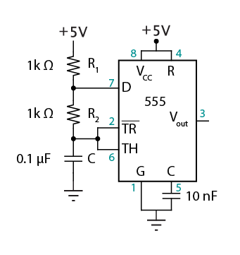 Standard 555 timer astable oscillator circuit