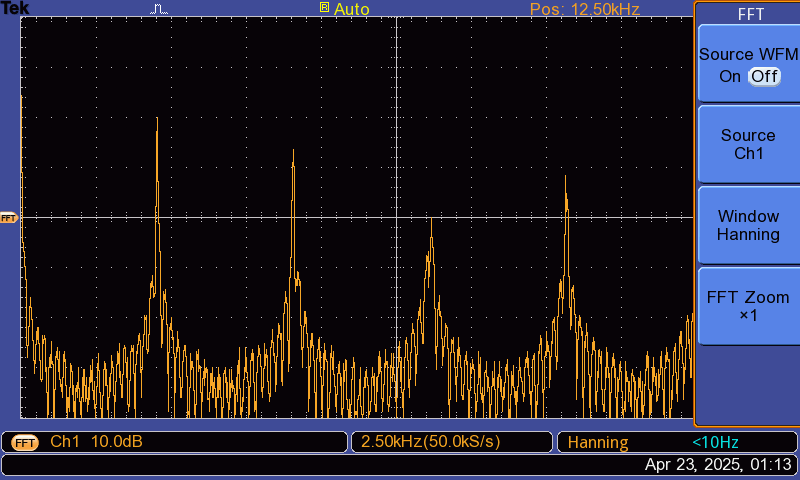 FFT of an unmodulated 555 square-wave oscillator showing carrier harmonics