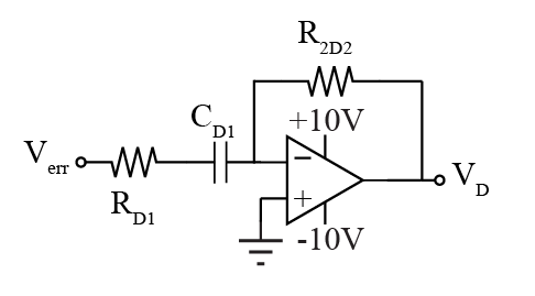Operational amplifier differentiator stage with input capacitor and resistor feedback