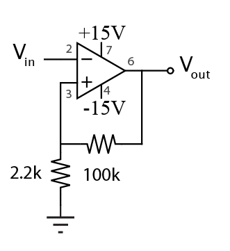 Inverting Schmitt trigger with positive feedback